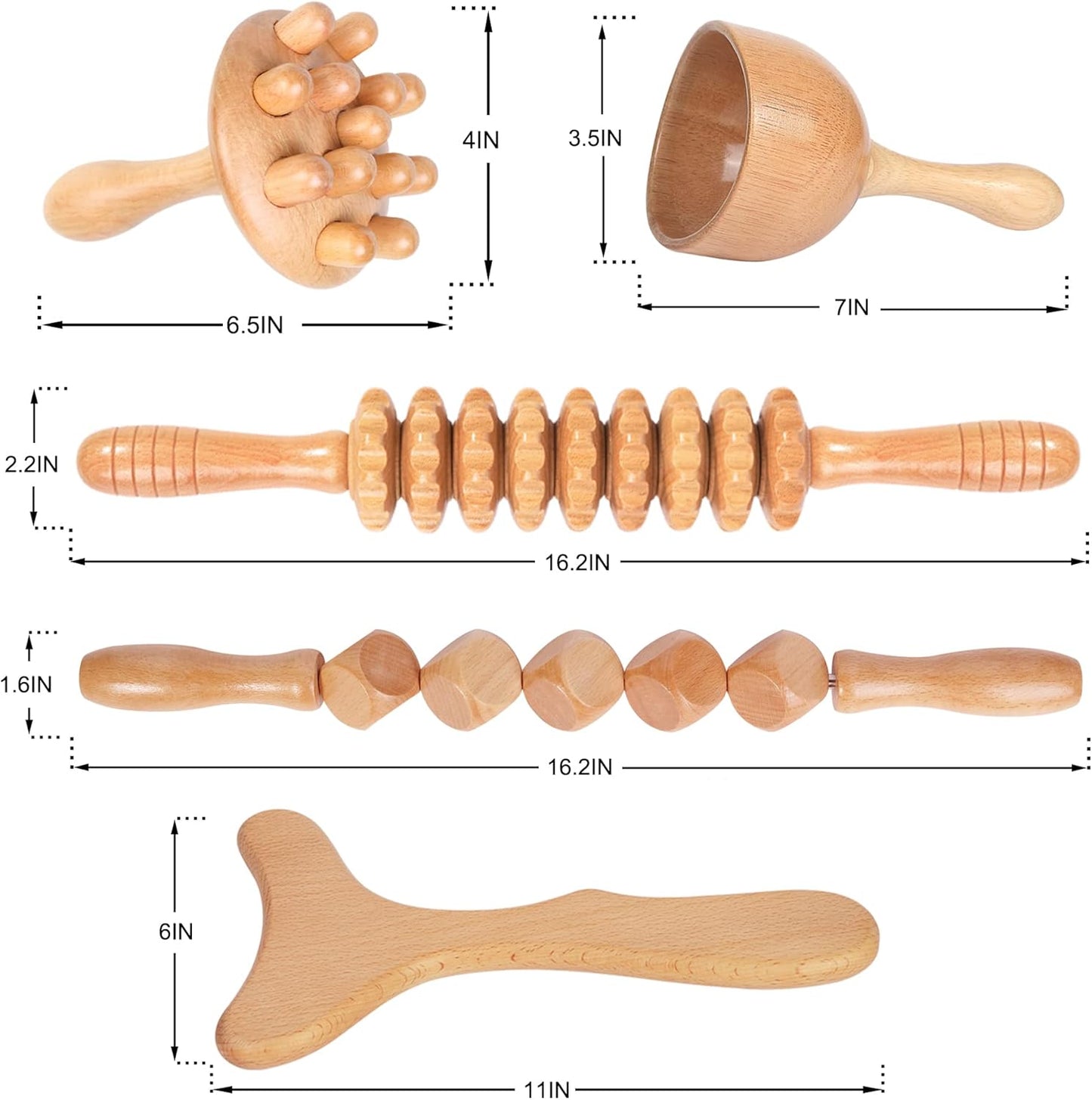 Wooden Lymphatic Drainage Six Piece Body Tool Set