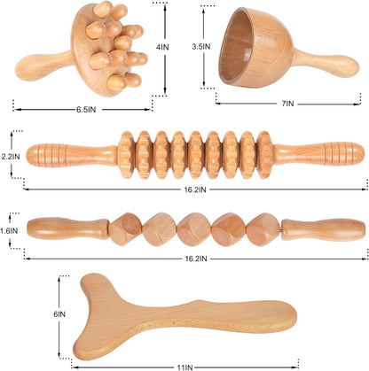 Wooden Lymphatic Drainage Six Piece Body Tool Set